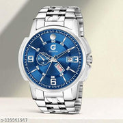 Listen Blue Day & Date Function Stainless Steel Chain Strap Analog Watch - For Men