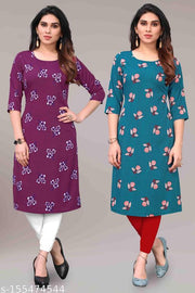 Women Printed Crepe Kurtis combo of 2