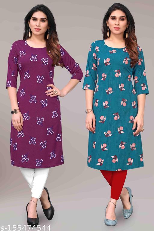 Women Printed Crepe Kurtis combo of 2