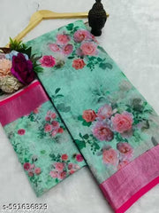 New Letest Look digitel printed cotton linen Saree For Women For Wedding Evergreen