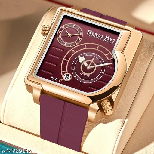 Dual Time Date Display Radium Dial  Magnetic Belt Analog Watch For Men_C31k