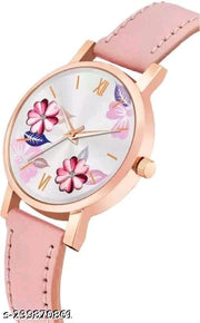 GORGEOUS FLOWER DESING LATHER ANALOG WATCH FOR GIRLS AND WOMEN COMBO (PACK OF 2)