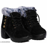 Trendy winter women warm fur black boots