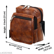Zerus Fashionable Tan Faux Leather Cross Body Bag with Multi-Zipper Compartments for Men & Women Messenger Bag