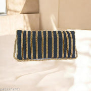Fancy women black embroidered clutch