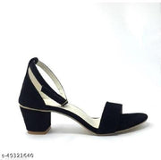Black Solid Medium Heel For Women