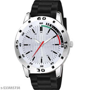 Medboo White Tri Dial Silver Cash Black Pu Bump Belt Boy and Men Watch