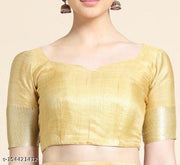 Linen Silver Zari Patta Saree With Lilen Blouse