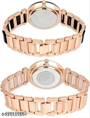 Trendy Rose Gold Women's Analog Watches Combo – Stylish Black & White Dial Wrist Watch Set