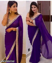 Georgette Saree With Embroidered Blouse Piece ब्लाउज में वर्क एक साइड में मिलने वाला है