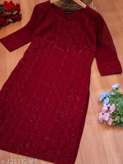 kurti for women (Maroon kurti)/Chikankari sequince work kurti