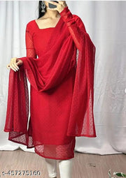 "Graceful Tradition 1000 Butti Handloom Women's Kurti for a Regal Look with Intricate Embroidery and Elegant look"(RED)