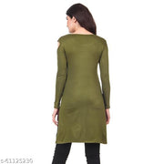 Kanchan World Women's Cotton Solid Long Kurti with Criss-Cross Cut-Out Sleeves | Casual Full Sleeve A-Line Kurta