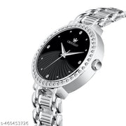CRESTELLO Silver Plated Bracelet Analog Wrist Watch for Women (Black Dial)