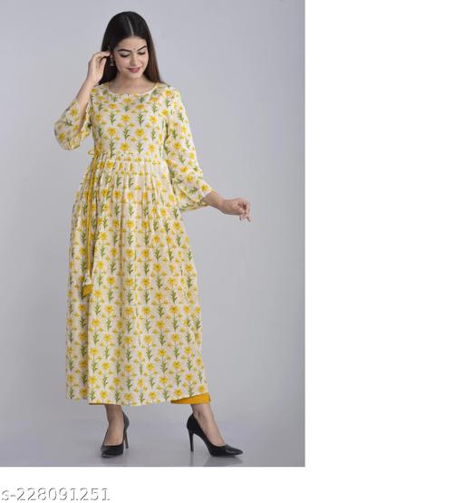 Trendy Rayon A Line Printed Anarkali Kurti for Women Solid Anarkali Kurti