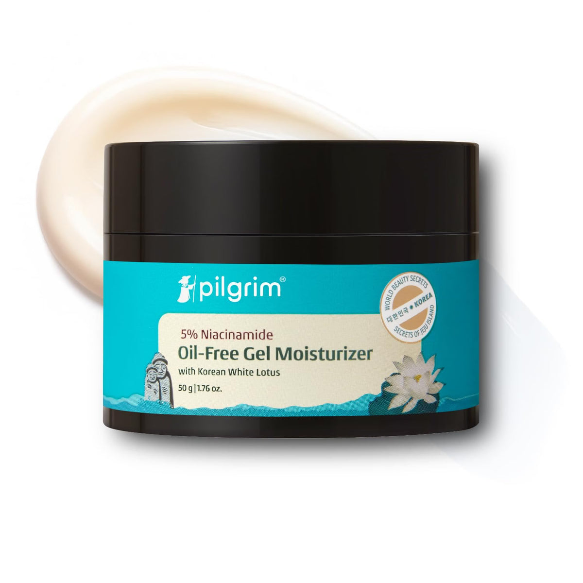 Pilgrim Korean Oil free Gel Moisturizer for oily skin with Hyaluronic Acid & Willow Bark Extracts | Moisturiser for face | Suitable for Oily & Acne-Prone Skin| Men & Women | Korean Skin Care | 50g
