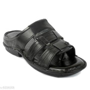 Stylish Men's Leather Black Flipflops