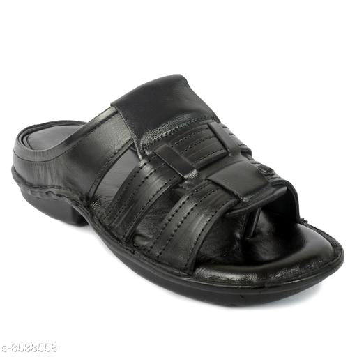 Stylish Men's Leather Black Flipflops
