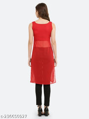 Shimaom Women Solid Georgette Sleeveless Straight Kurti