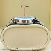 Day & Date Function Watch With Black Coated Dial, Stainless Steel Chain Analog Watch - For Men
