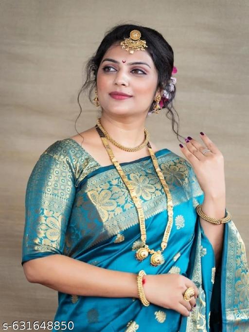 Women’s Soft Banarasi Jacquard Silk Saree With Rich Woven Design With Unstiched Blouse For Wedding & Party Wear