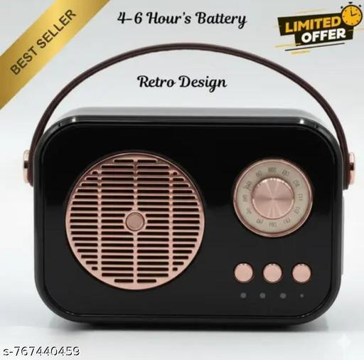 H&T Vintage Style Portable Bluetooth Speaker Black Gold – Retro Look with LED Glow, Bluetooth/AUX/USB/TF Support, Perfect Gift for Music Lovers