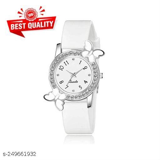 White Butterfly Diamond White Dial And White Belt Analog Watch For Girls And Women Bracelet Analog Watch For Women And Girls