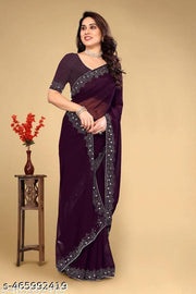 Women's Georgette Handloom Diamond Work Saree with Separate Blouse Piece