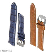 Blue 22mm Brown 22mm Genuine leather Strap For Watch and Smart Watch for All 22mm Combo of 2