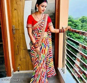Fancy white lehriya georgette saree with maharani lace and blouse