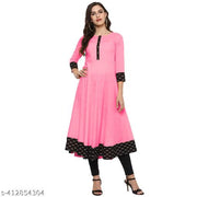 Yova Style Plain Umbrella Frock Design Anarkali Latest Fashion Cotton Dress For Women Ladies Skirt Top With Black Batik Printed Lace Border Regular Daily Wear Simple Use Branded Kurta Chikankari Kurti For Girls