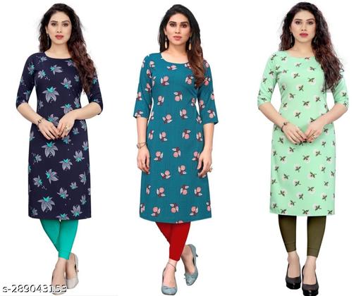 Women's Aline Straight Crepe Regular Fit Kurti (Pack Of 3 Pcs)