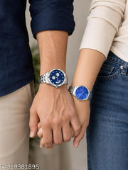 Blue Analog Watch For Men & Women Couple Pair Stainless Steel Stylish
