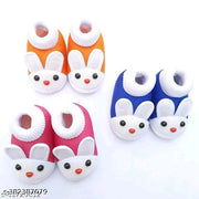 Kids with fabulous desigins & colors booties  Baby shoes/ Baby Booties/ Booties/ New born baby shoes for baby boy and baby girl with fancy bunny comfortable and skin friendly pack of 3 pair