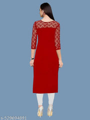 Casual American Crepe And Rasal Net Round Neck And 3/4 Sleeves Stylish Kurti For Womans