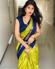 Mira Pattu Cotton Silk Saree with Blouse Piece (Cyan & Blue)