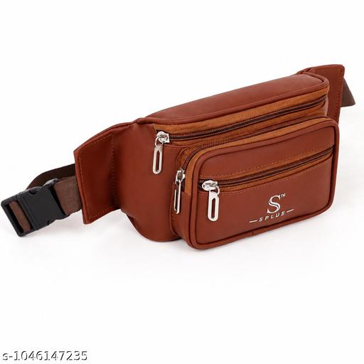 Tan Brown Faux Leather Waist Sling Bag | PU Leather Belt Bag for Men & Women | Travel & Casual Use