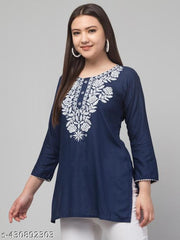 Women Chikan Embroidery A-line Kurta,stylish embroidery kurti,Women's Embroidered Kurti,New ChikanKari Kurti,Printed embroidery Kurtis