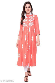PURVIJA KURTIES STYLISH WHITE EMBROIDERED FLARED KURTA