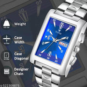 THYNK Blue Dail Trending Square Series | Working Day and Date | Stainless Steel ADJUSTABLE CHAIN Analog Watch - For Men