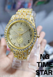 italian fashionable Golden Arbic Time Full diamond analog watch For men and Boys