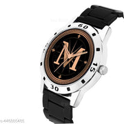 Skoal Analog Round Black Dial ALPHABET M Design Stylish Black Silicone Strap Classic Design Fancy Wrist Watch for Men and Boys, Pack of 1 - ALPHA-M-AVO-SIL-CDBLK