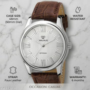 Walrus Veteran Men’s Analog Watch | Silver Roman Dial with Brown Croc-Leather Strap | Japan Movement