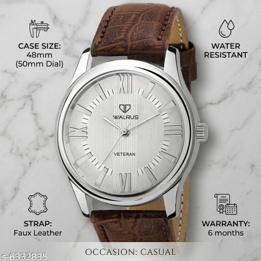 Walrus Veteran Men’s Analog Watch | Silver Roman Dial with Brown Croc-Leather Strap | Japan Movement