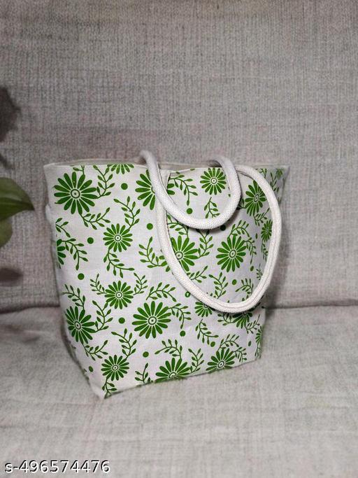 Green Flower Design Canvas Bag