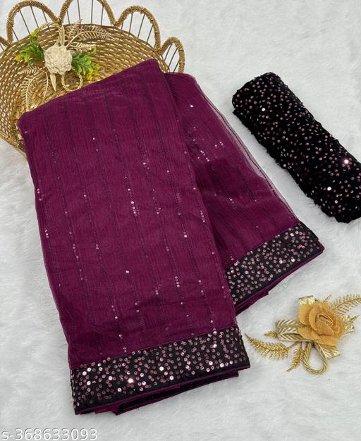 Designer Sequence Work Saree with Matching Heavy Sequence Blouse, Glamorous Party Wear Saree for Women, Sangeet and Wedding Functions