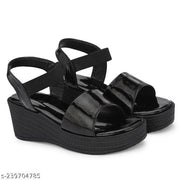 Falistozz Glossy Black Wedge Heel Sandals for Women and girls