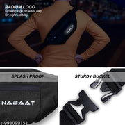 NABAAT SwiftPack Waist Bag for Men and Women, Chest Fanny Pack, Belt Bum Bag for Running, Hiking, Small Travel Bag, Sports Sling Money Pouch for Women with Key Holder, Radium logo and Adjustable Belt (Black, WB1)