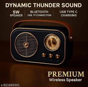 H&T Black Gold Retro Radio Bluetooth Speaker | Vintage Portable Speaker with Carry Handle