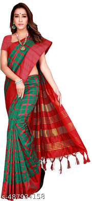 New Cotton Silk Fabric Checks Saree For Women